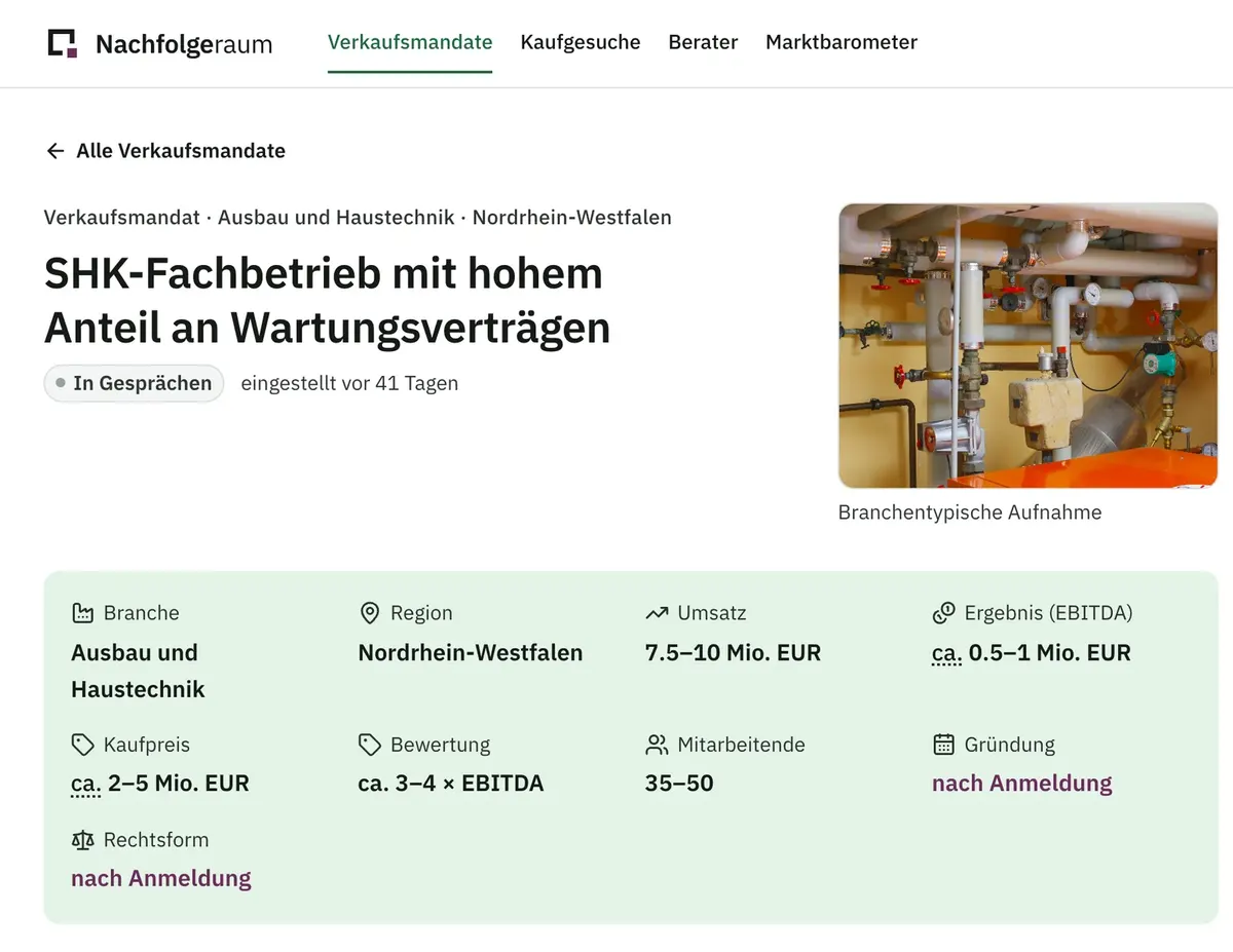 Öffentliche Inseratseite mit Kennzahlen als Spannen und gesperrten Angaben, die erst nach Anmeldung sichtbar werden
