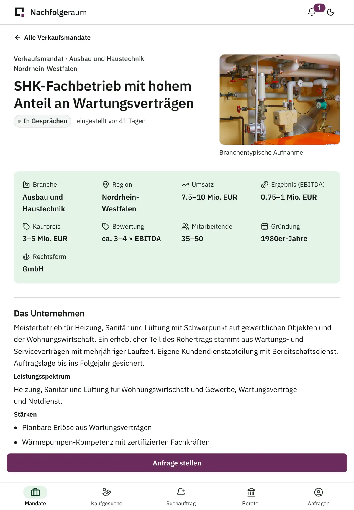 Inseratseite auf dem Tablet mit Kennzahlen als Spannen